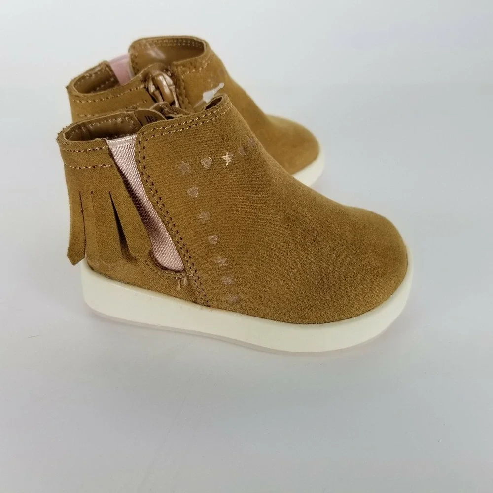 Wonder Nation Brown Fringe Infant Girls Sz 2 Faux Leather Baby Boots Non Marking